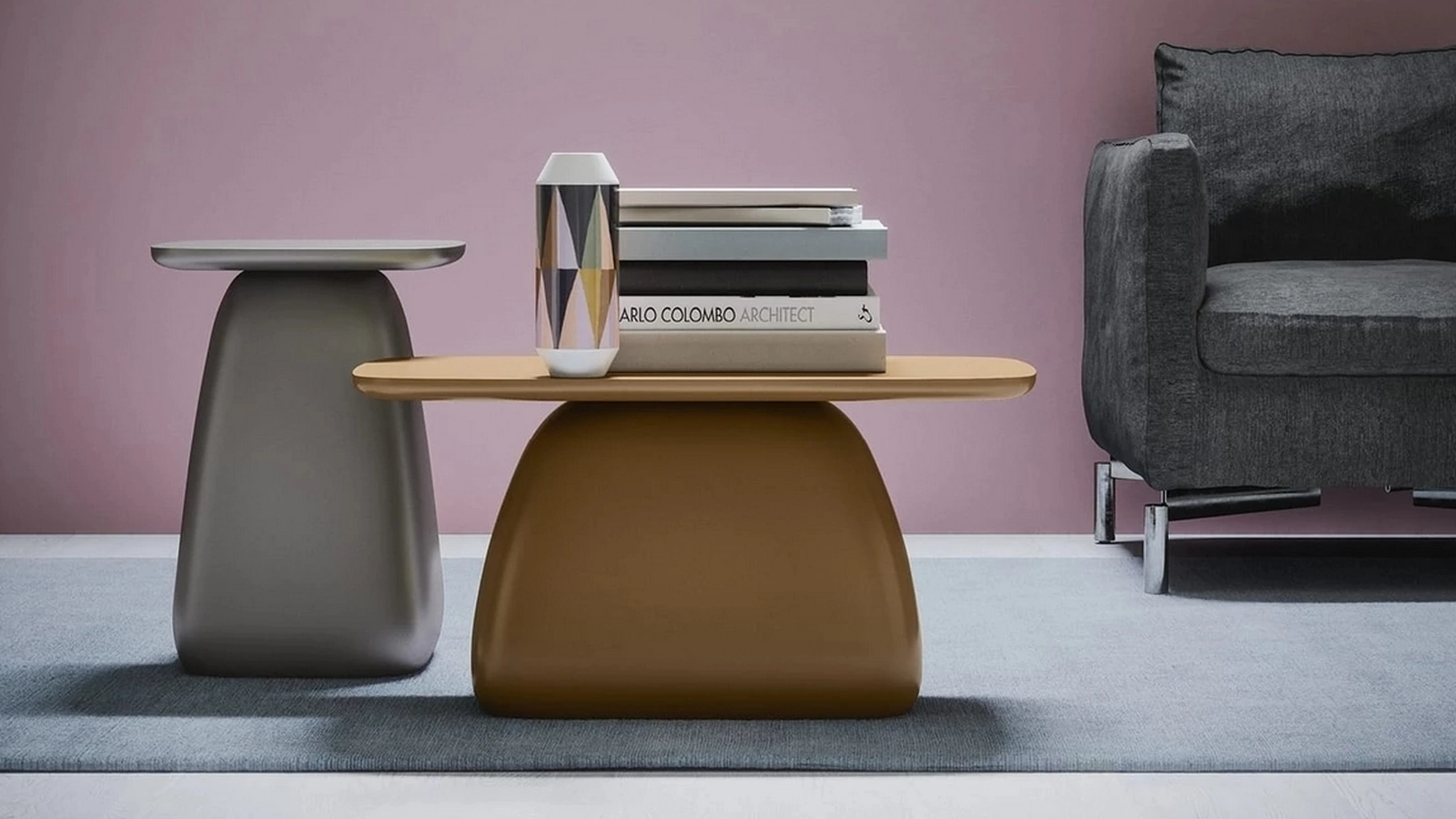 Tavolino di design Cliff in poliuretano laccato opaco di Novamobili