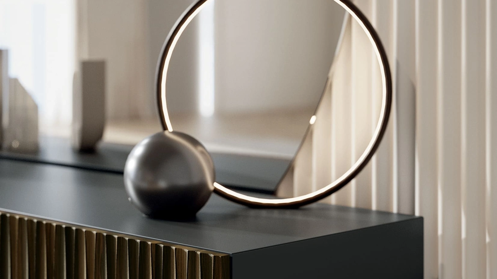 Lampada Circle da tavolo in acciaio laccato antracite di Bontempi