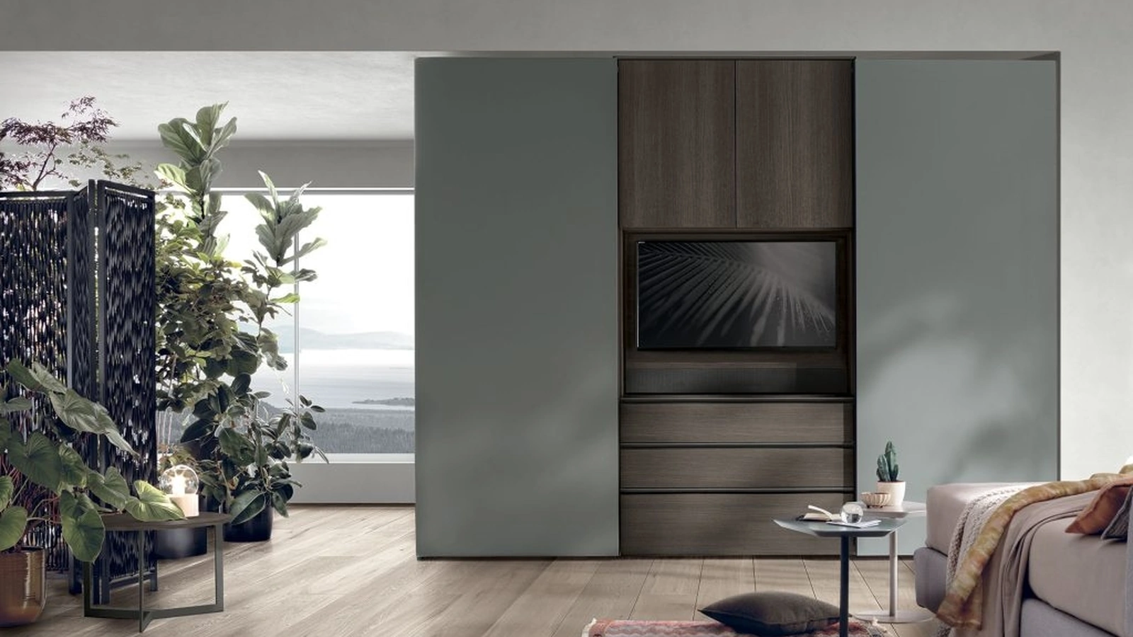 Armadio con anta scorrevole Gola in laccato basalto di Tomasella