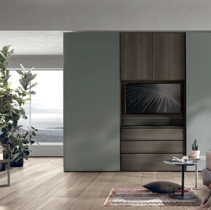 Armadio con anta scorrevole Gola in laccato basalto di Tomasella