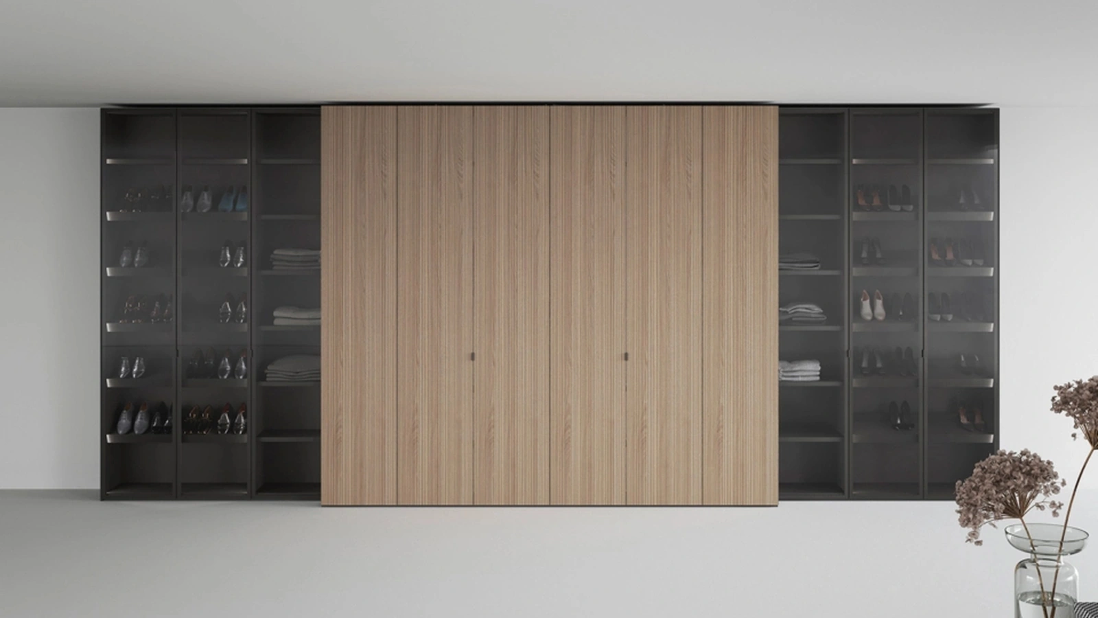 Armadio Freedhome Apertura Totale 50 Canneté in rovere e vetro di Caccaro