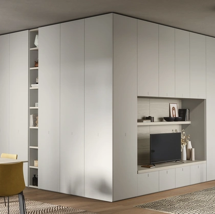 Armadio angolare con ante battenti pieghevoli 05C in melaminico di Cinquanta3