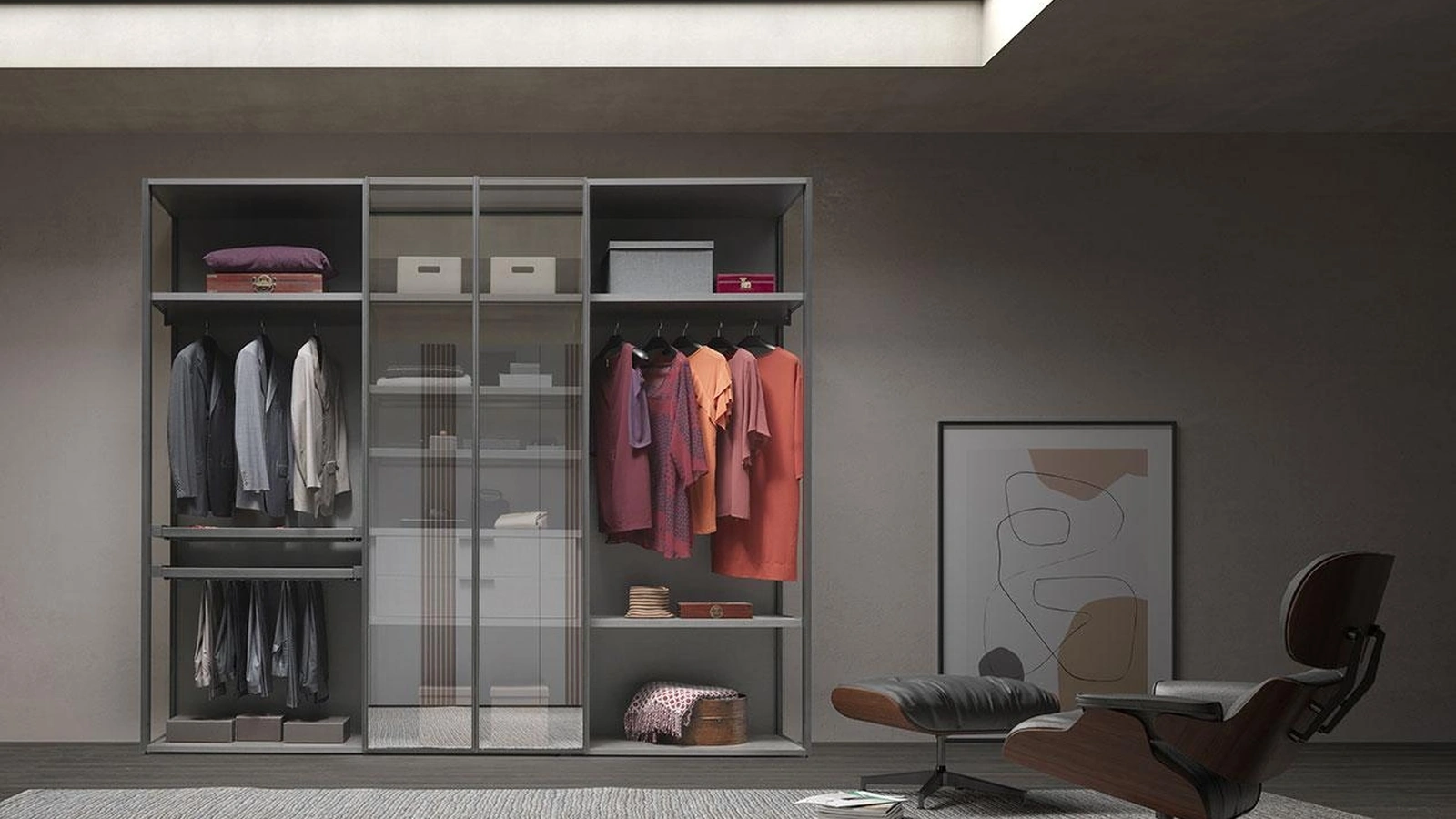 Armadio con ante battenti Comp 340 in vetro e nobilitato tessuto Grey di Mobilgam