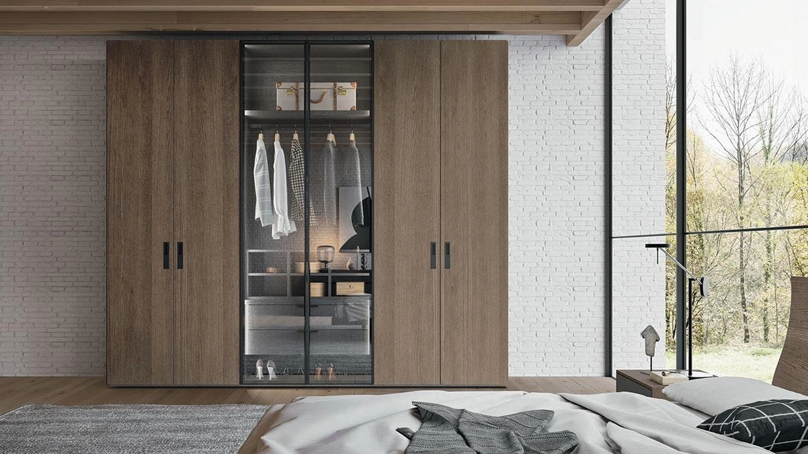 Armadio con ante battenti Comp 387 in frassino e vetro di Mobilgam