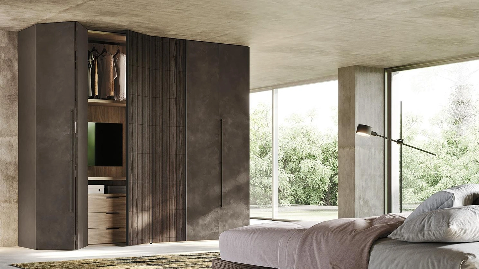 Armadio con ante a soffietto in legno e spatolato Comp N24 di Mobilgam