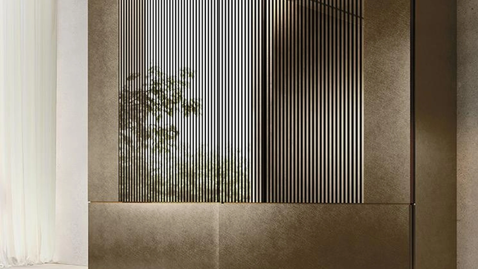 Armadio con ante scorrevoli in laccato ottone e specchio centrale Comp N28 di Mobilgam