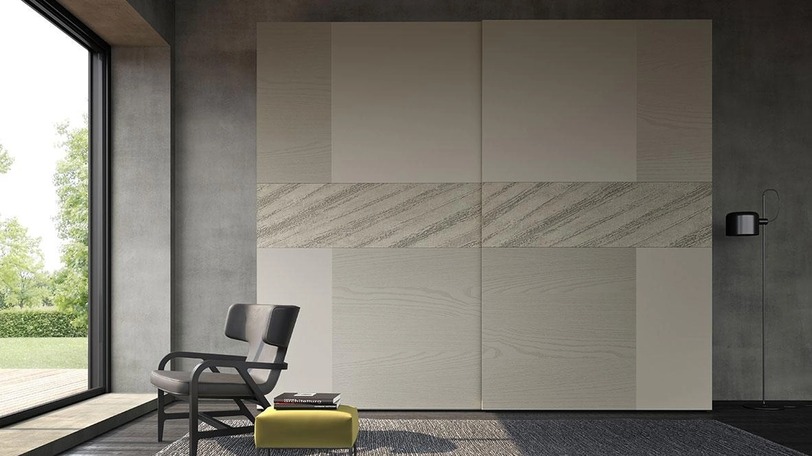 Armadio con ante scorrevoli Comp 326 in laccato opaco, frassino e decor di Mobilgam