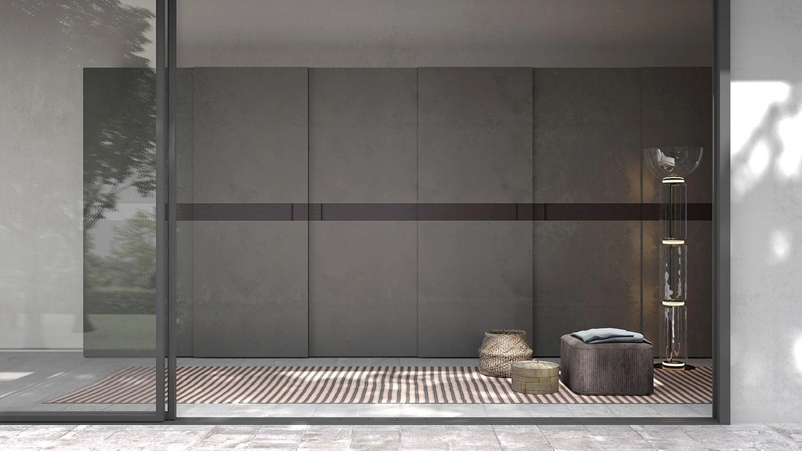 Armadio con ante scorrevoli Comp 328 in spatolato con inserto in frassino di Mobilgam