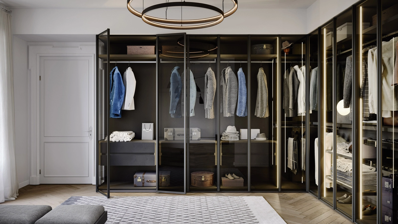 Armadio angolare con ante battenti in vetro Perry di Novamobili