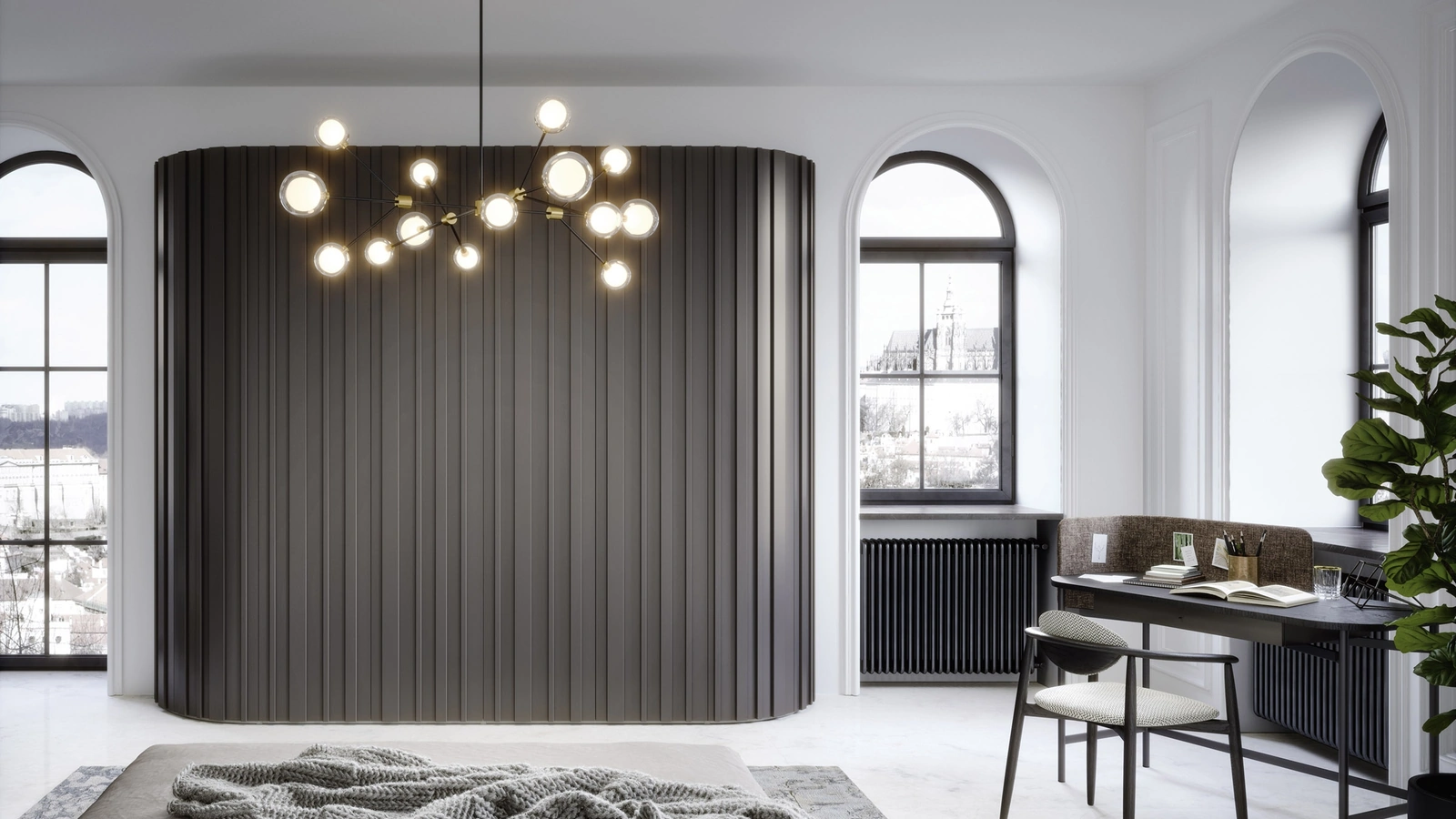 Armadio con ante battenti Stave in laccato opaco con moduli curvi di Novamobili