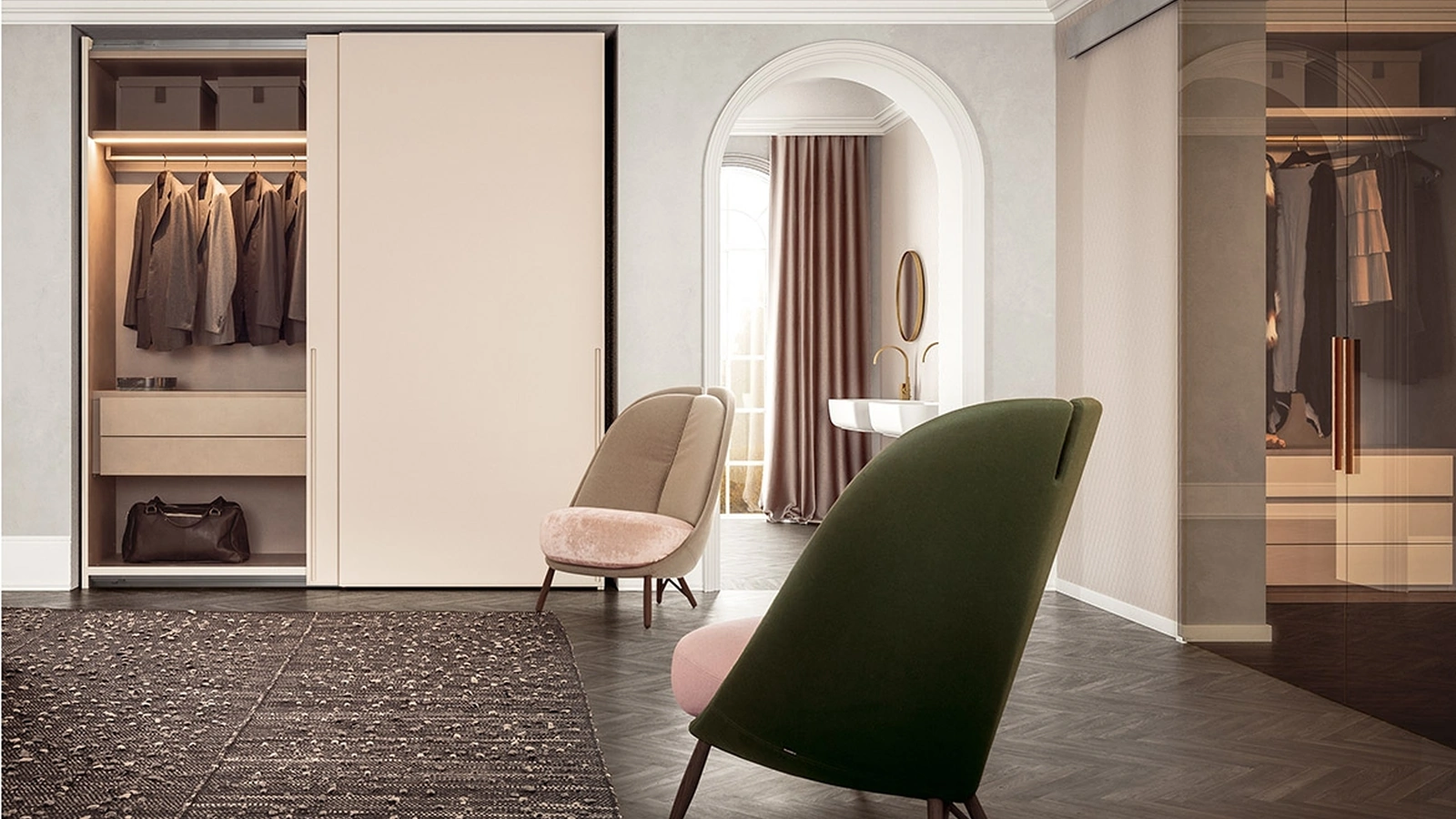 Armadio con ante scorrevoli in laccato lucido Seta Tratto di Pianca