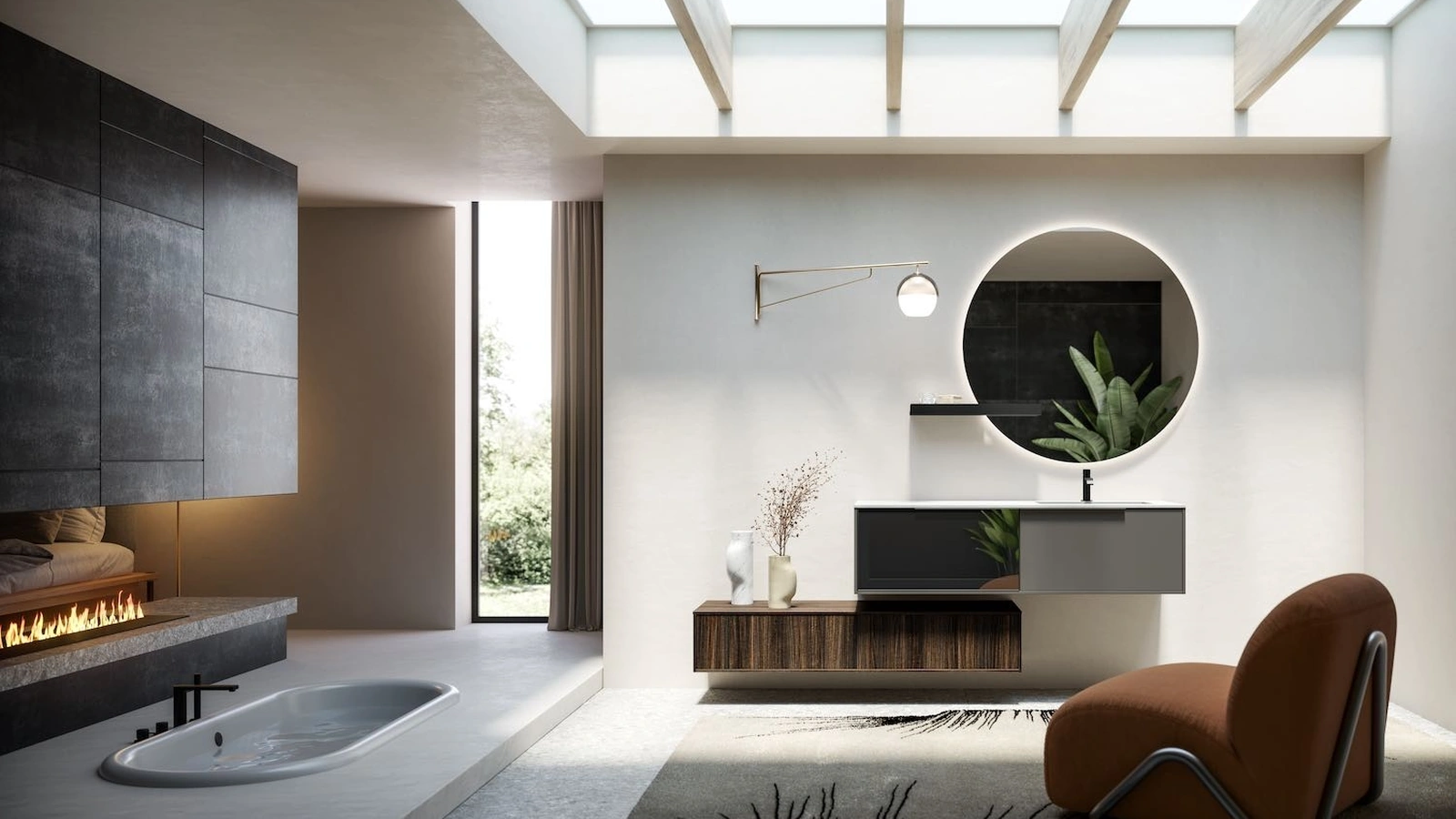 Mobile da Bagno sospeso in melaminico, laccato opaco e vetro Cornici 13 di Puntotre