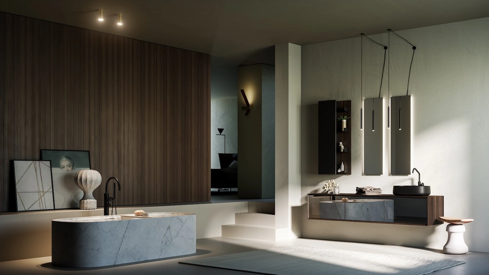 Mobile da Bagno sospeso in vetro e melaminico Modula 01 di Puntotre