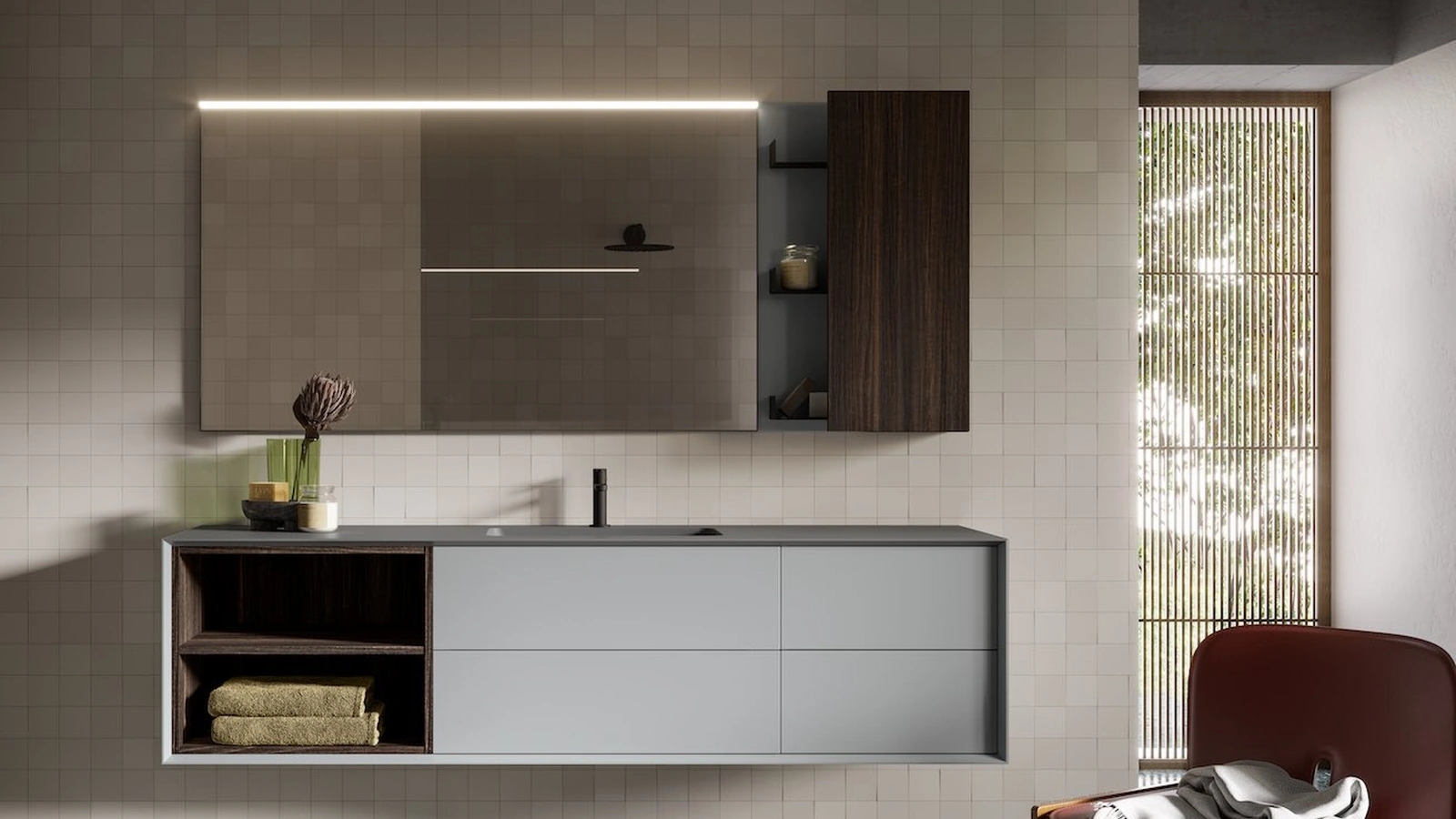 Mobile da Bagno sospeso in laccato opaco e melaminico Modula 02 di Puntotre