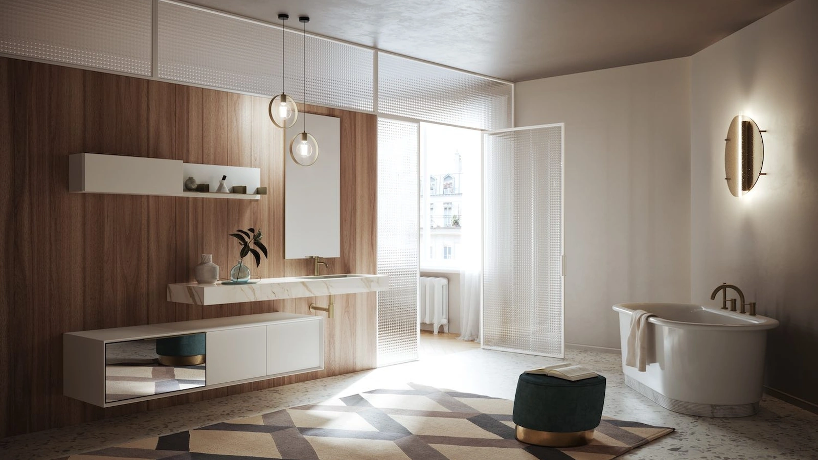 Mobile da Bagno sospeso in laccato opaco con top in gres Modula 03 di Puntotre