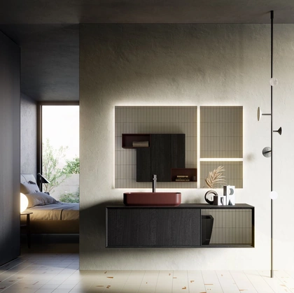 Mobile da Bagno sospeso in legno e vetro Modula 04 di Puntotre