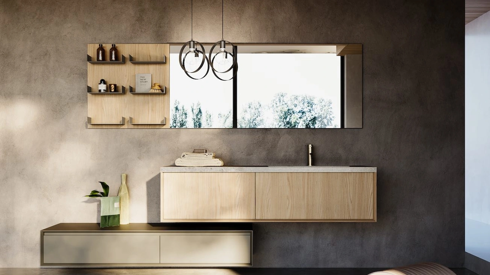 Mobile da Bagno sospeso in melaminico e laccato con top in gres Modula 06 di Puntotre