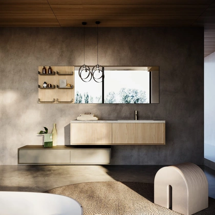 Mobile da Bagno sospeso in melaminico e laccato con top in gres Modula 06 di Puntotre