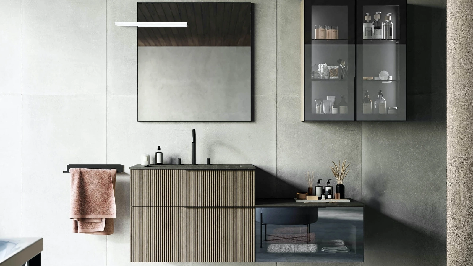 Mobile da Bagno sospeso in polimerico finitura effetto legno Vertigo 03 di Puntotre