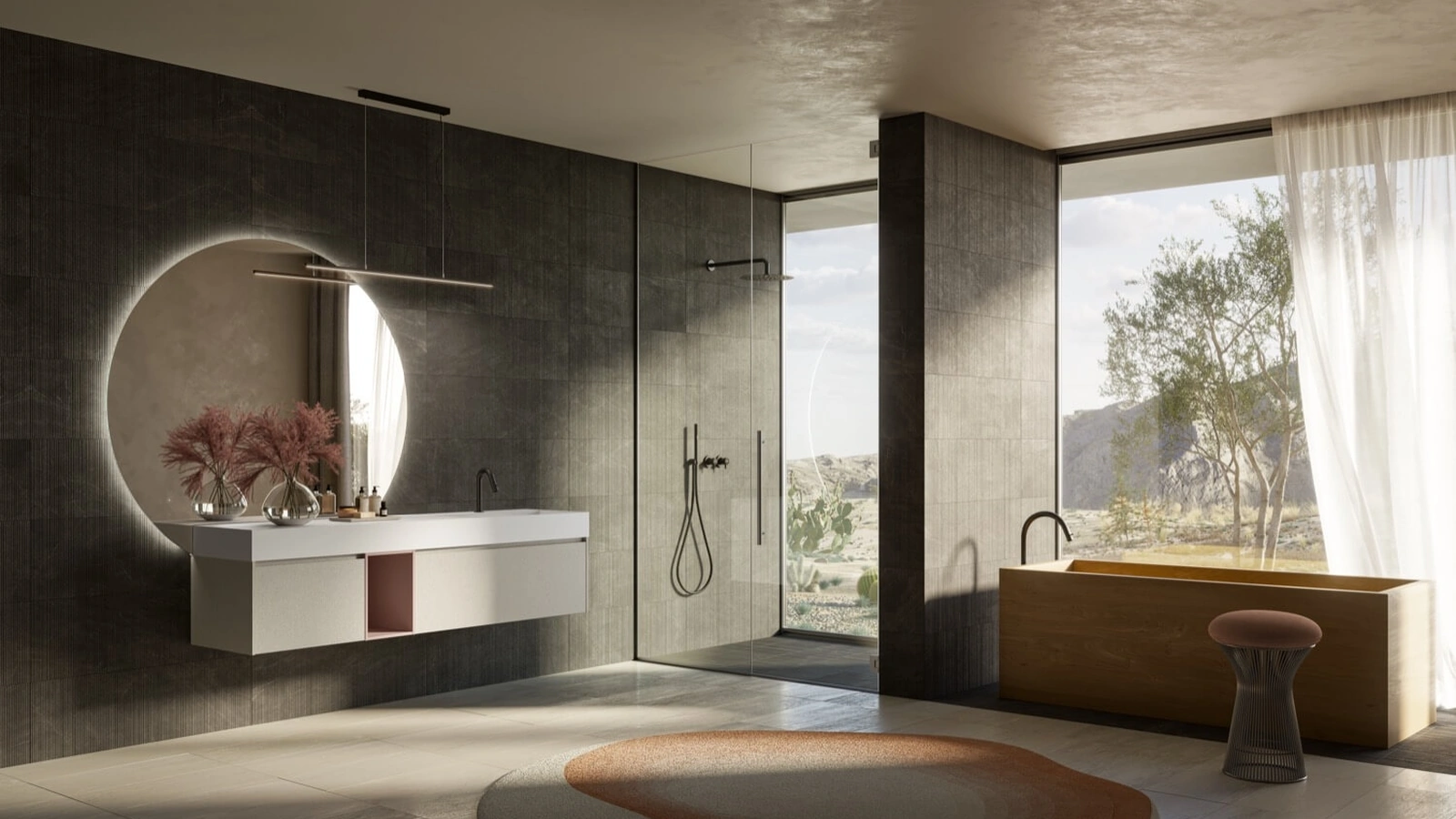 Mobile da Bagno sospeso Sistema Gola 33 in melaminico Cemento Rigato di Puntotre