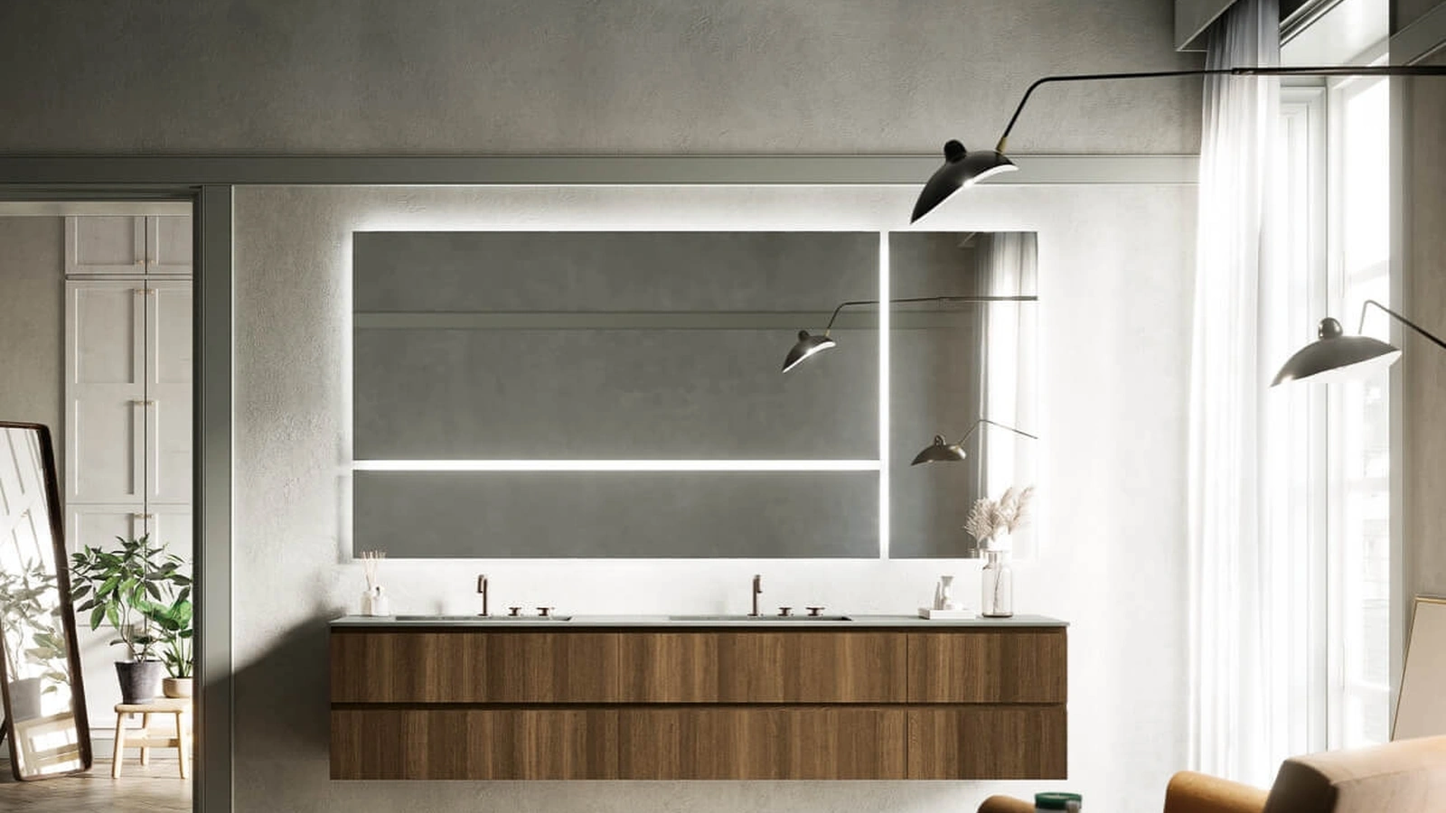 Mobile da Bagno sospeso in Rovere termocotto Sistema Gola 01 di Puntotre