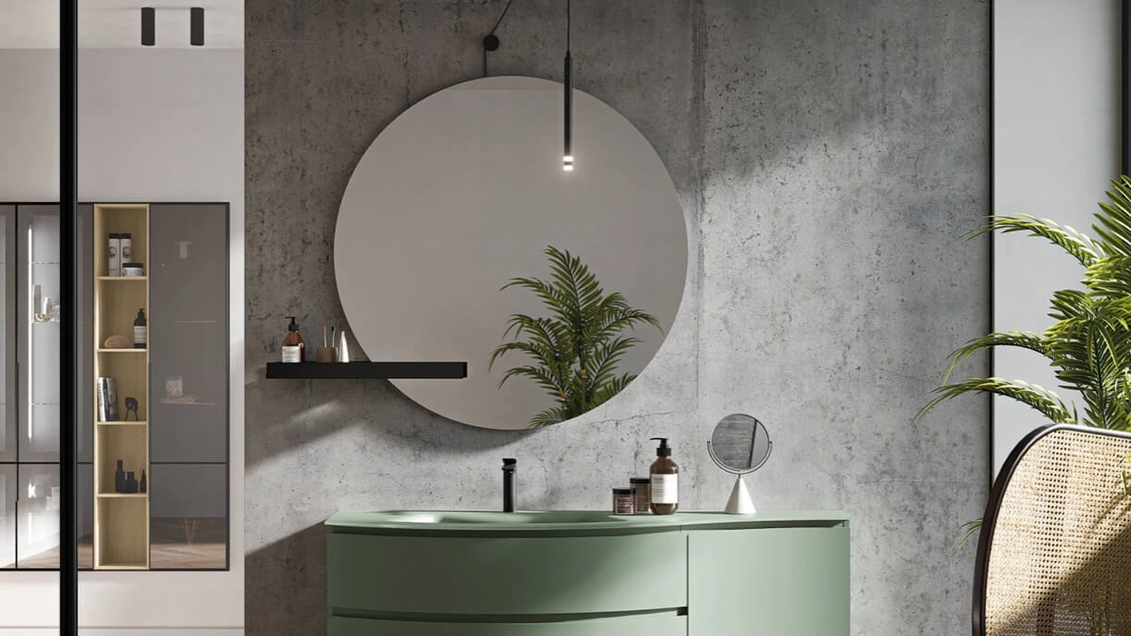 Mobile da Bagno sospeso con base curva laccato opaco Sistema Gola 07 di Puntotre