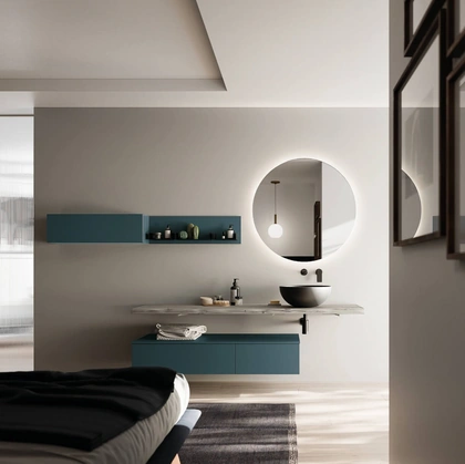 Mobile da Bagno sospeso laccato opaco con top in Abete Grey Sistema Maniglia 19 di Puntotre