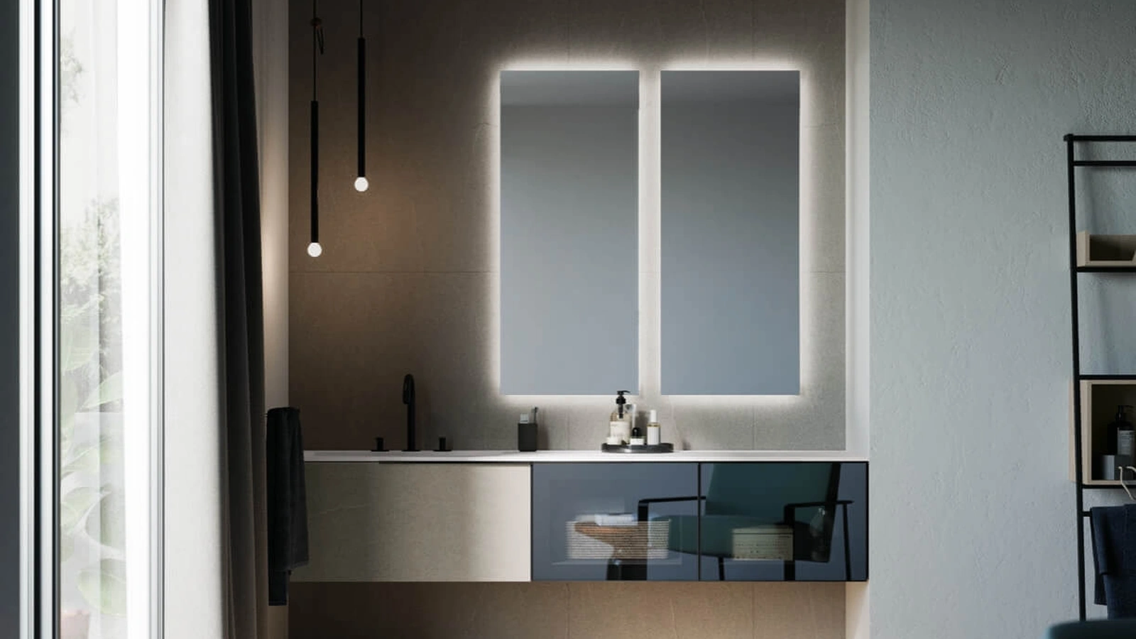 Mobile da Bagno sospeso in vetro e laminato Sistema Maniglia 20 di Puntotre