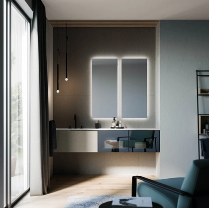 Mobile da Bagno sospeso in vetro e laminato Sistema Maniglia 20 di Puntotre