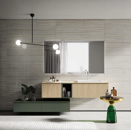 Mobile da Bagno sospeso in laminato finitura Olmo e laccato Sistema Maniglia 24 di Puntotre
