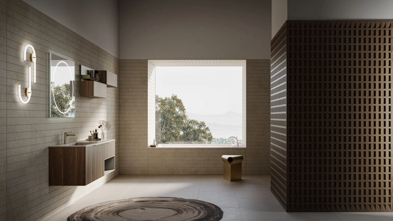 Mobile da Bagno sospeso in melaminico Noce Nazionale Sistema Maniglia 30 di Puntotre