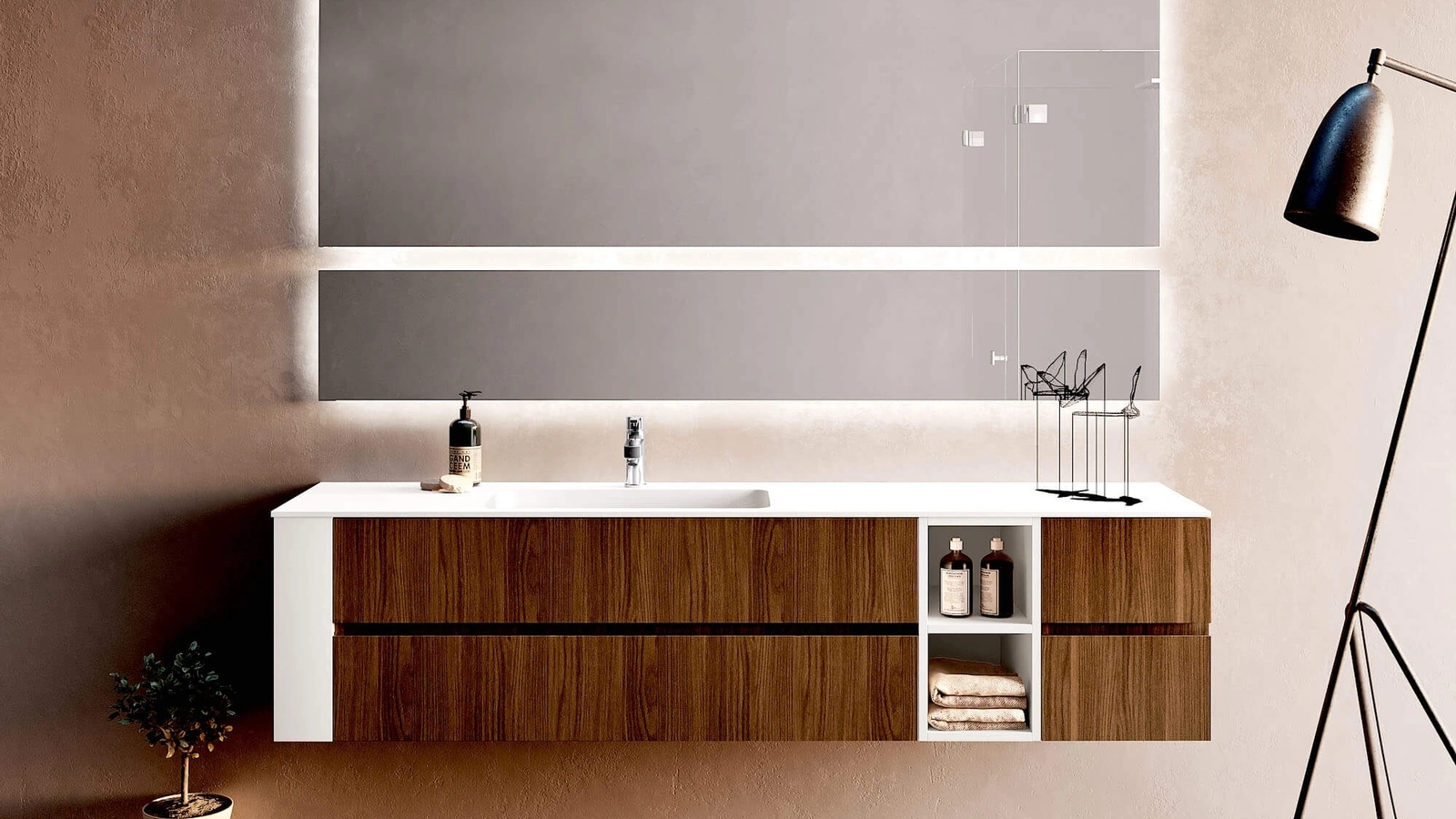 Mobile da Bagno sospeso in melaminico Noce italia Up & Down 02 di Puntotre