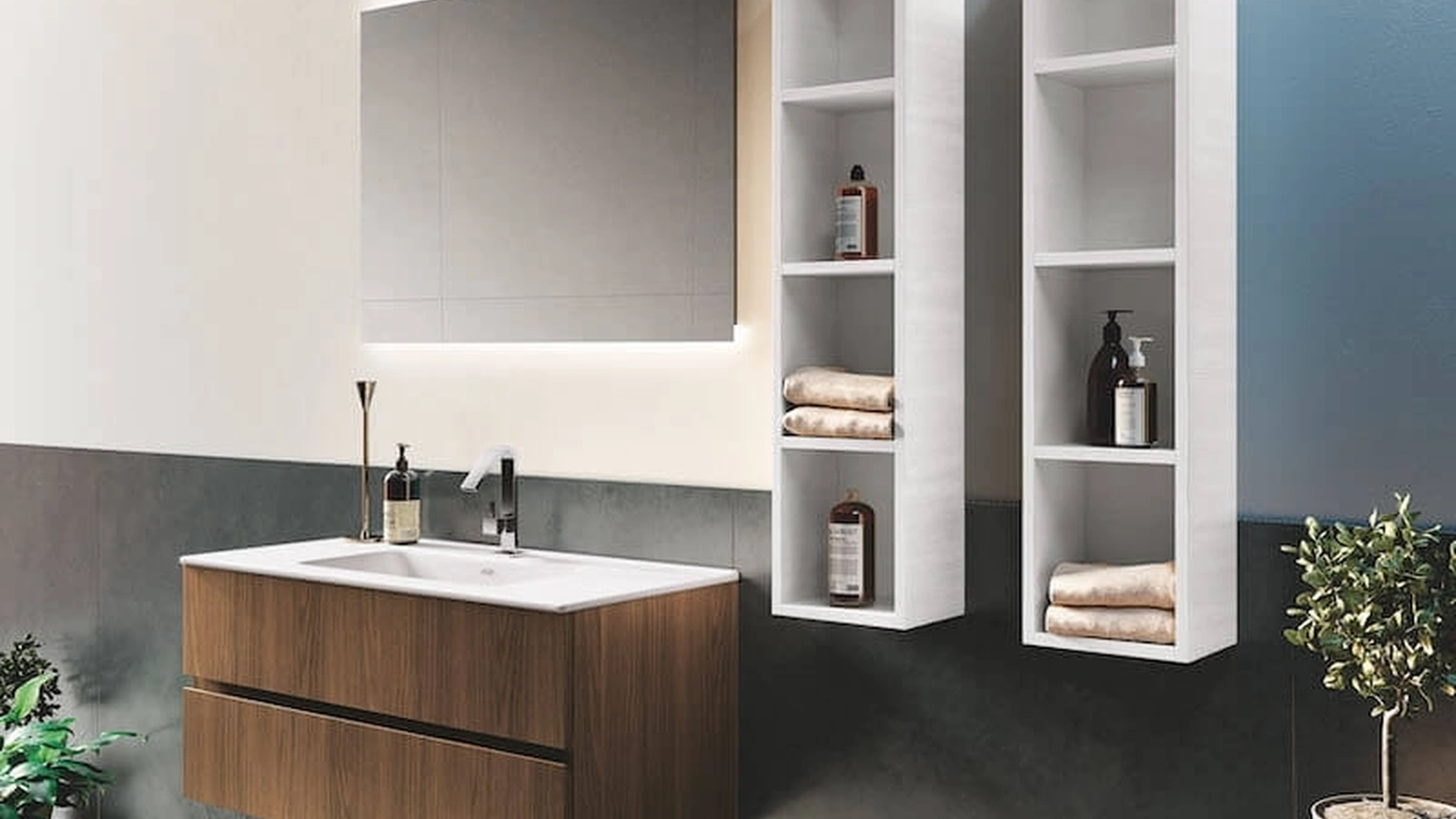 Mobile da Bagno sospeso in melaminico Noce Italia Up & Down 07 di Puntotre