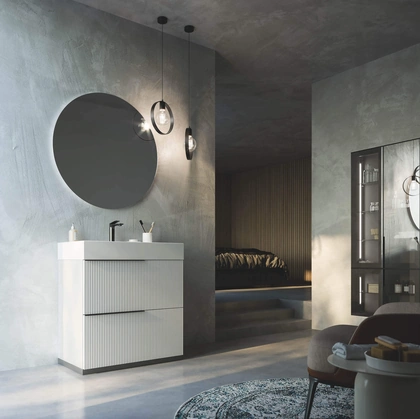Mobile da Bagno a terra laccato opaco Bianco con lavabo in ceramica Vertigo 02 di Puntotre