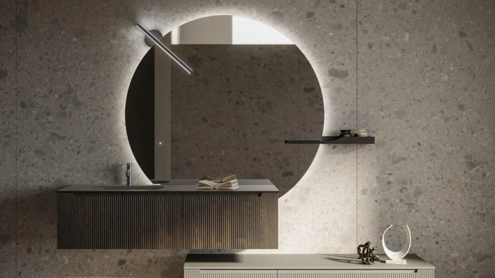 Mobile da Bagno sospeso Vertigo Evolution 01 polimerico finitura effetto legno e laccato opaco con top in vetro di Puntotre