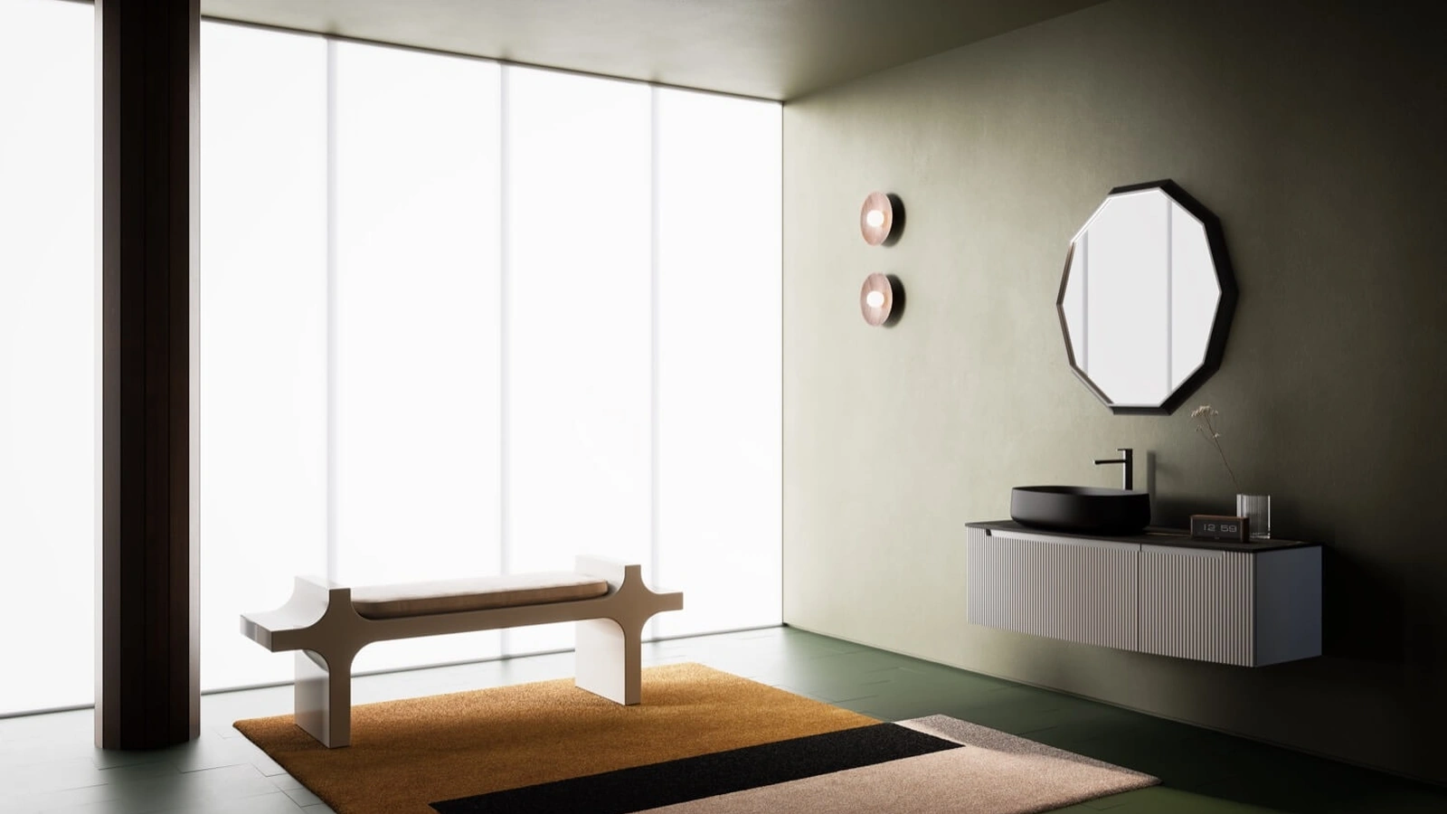 Mobile da Bagno sospeso dalla forma asimmetrica laccato opaco Vertigo Evolution 09 di Puntotre