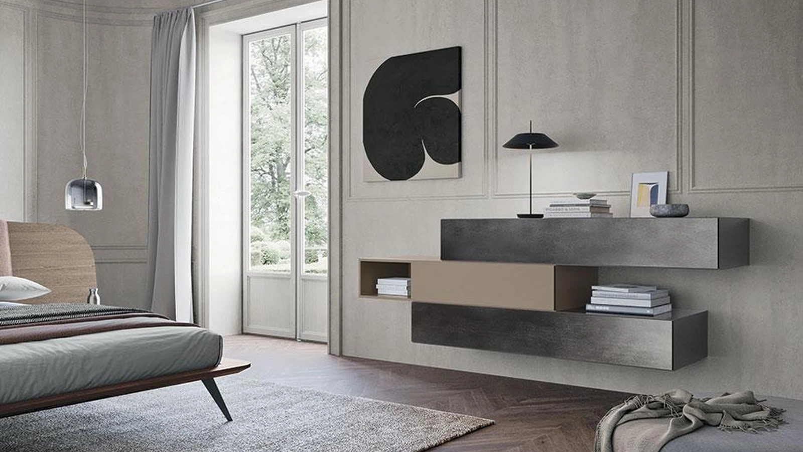 Comò di design sospeso Quadra di Mobilgam