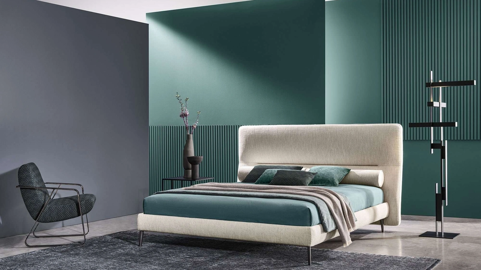 Letto in tessuto con testiera De-Light di Twils