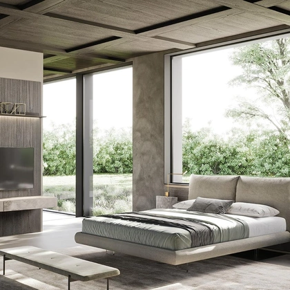 Letto matrimoniale Soffy in tessuto imbottito di Mobilgam