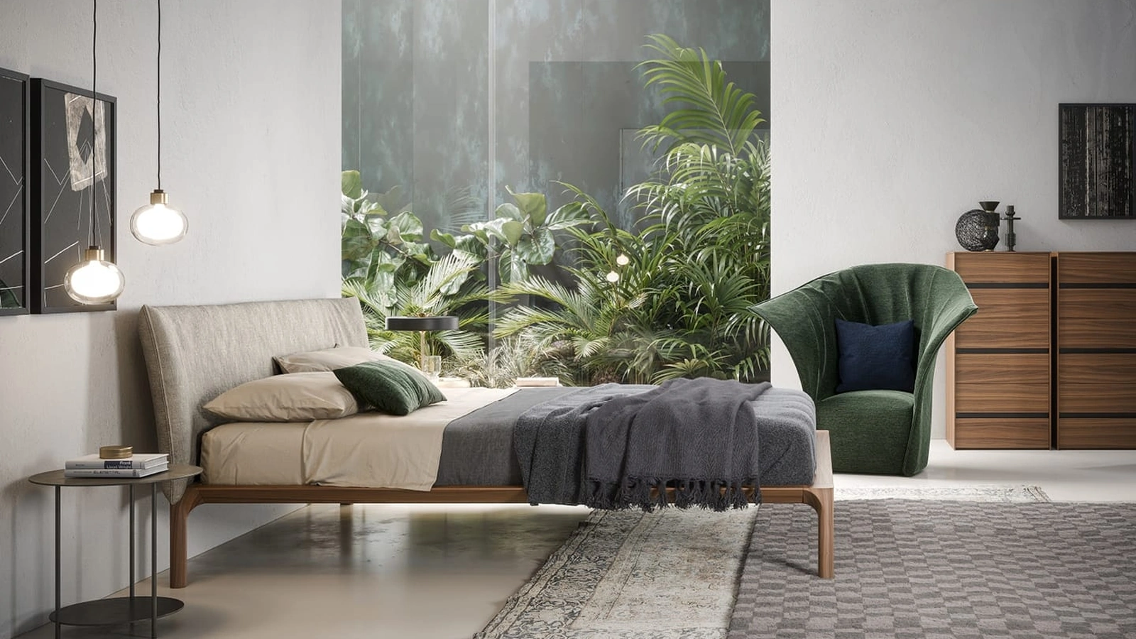 Letto con testiera in tessuto e giroletto in legno Park di Novamobili