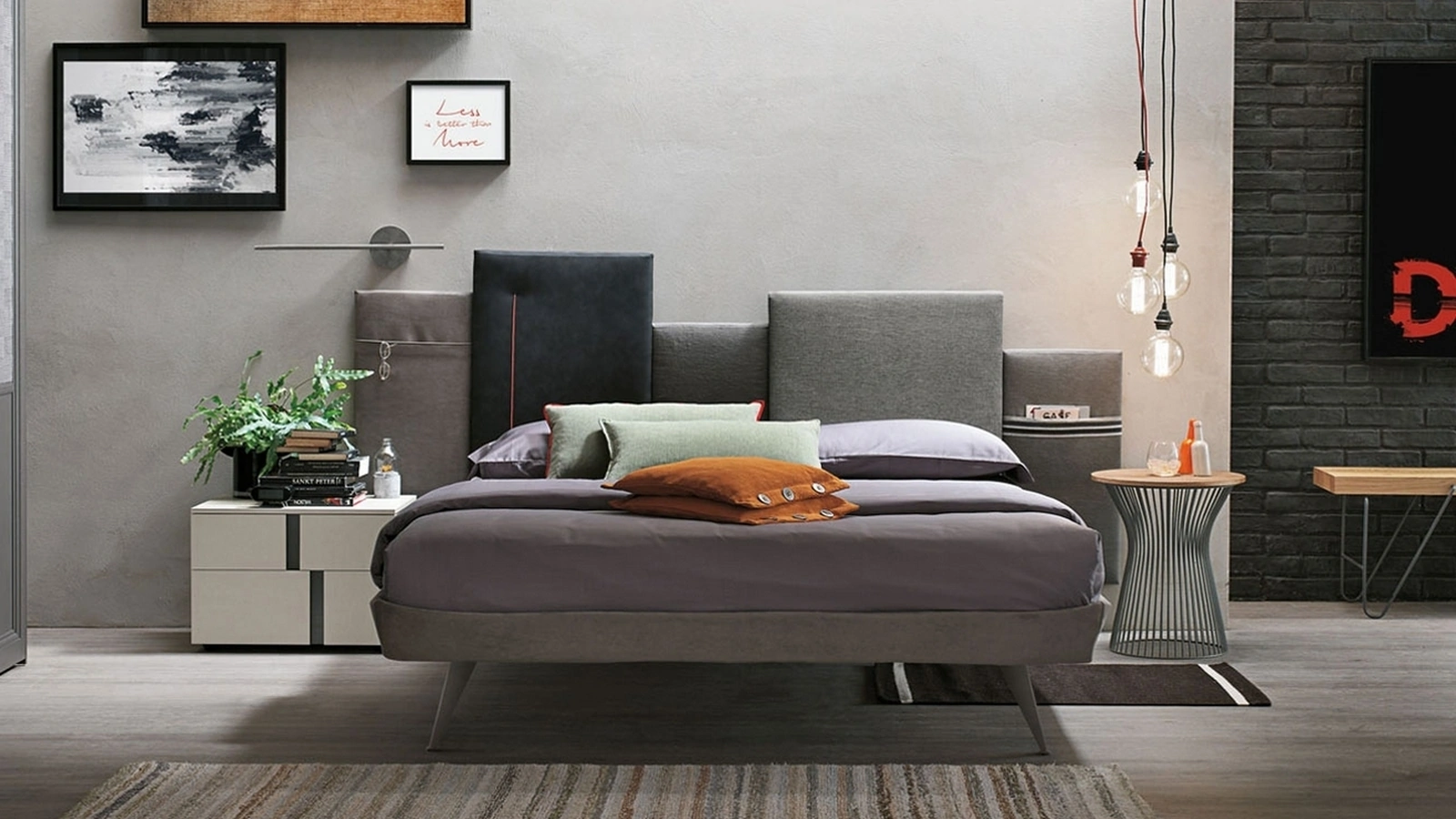 Letto Ring Vaschetta con testiera asimmetrica in tessuto imbottito di Tomasella