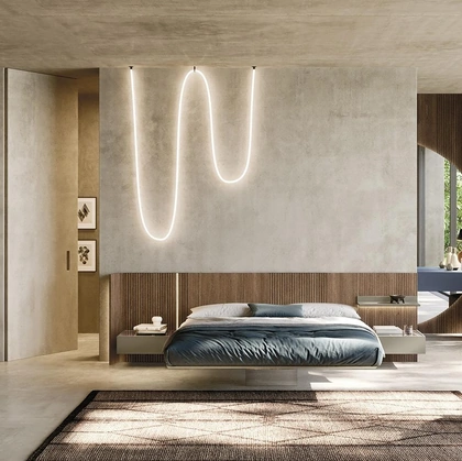 Letto in legno con testiera Sistema Sipario N11 di Mobilgam