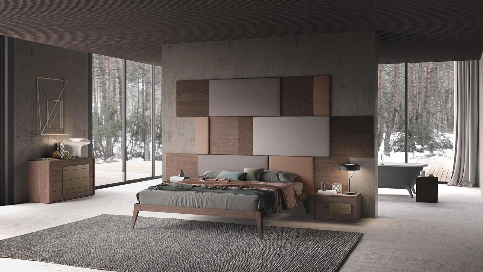 Letto matrimoniale Tetris in legno e tessuto Mobilgam