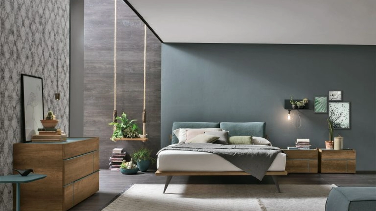 Letto Piuma con testiera in tessuto imbottito di Tomasella