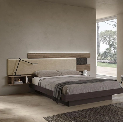 Letto Wall System Dreaming 02 in laccato con testiera in ecopelle e legno di Mobilgam