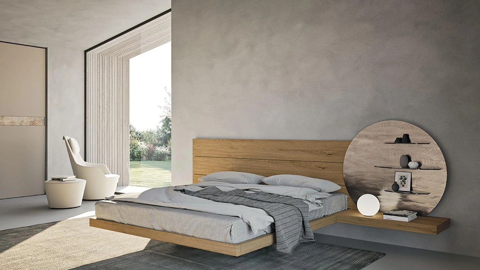 Letto in legno con testiera Wall System di Mobilgam
