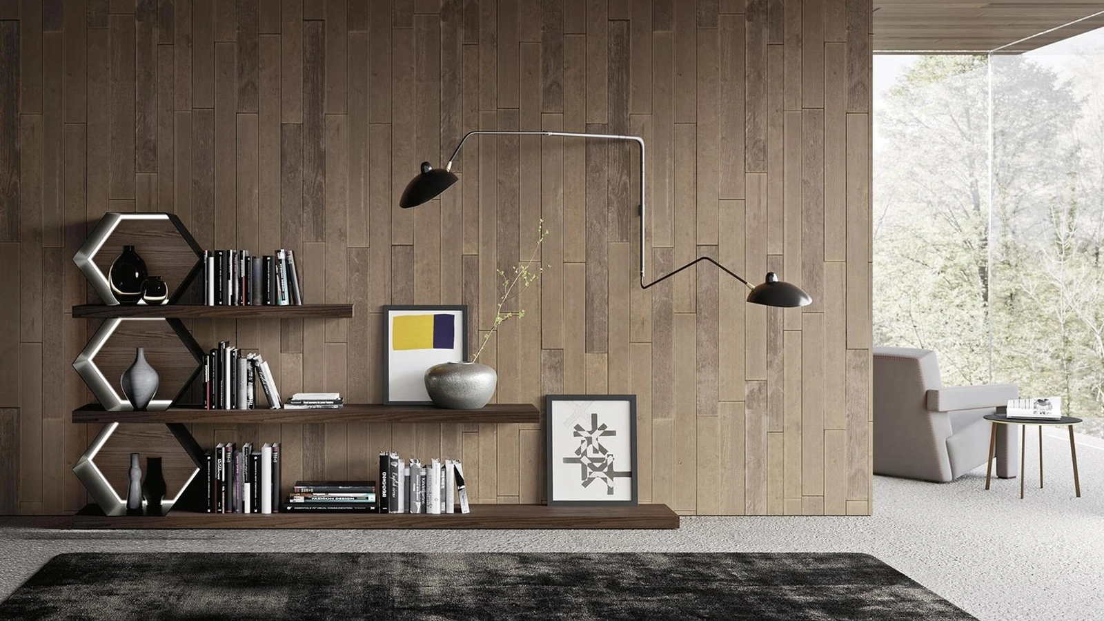 Libreria Horizon Esagoni 978 in legno e metallo di Mobilgam