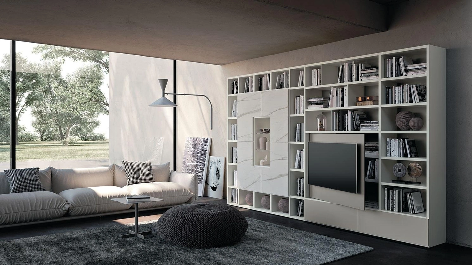 Libreria a muro Horizon 943 in laccato e laminato di Mobilgam