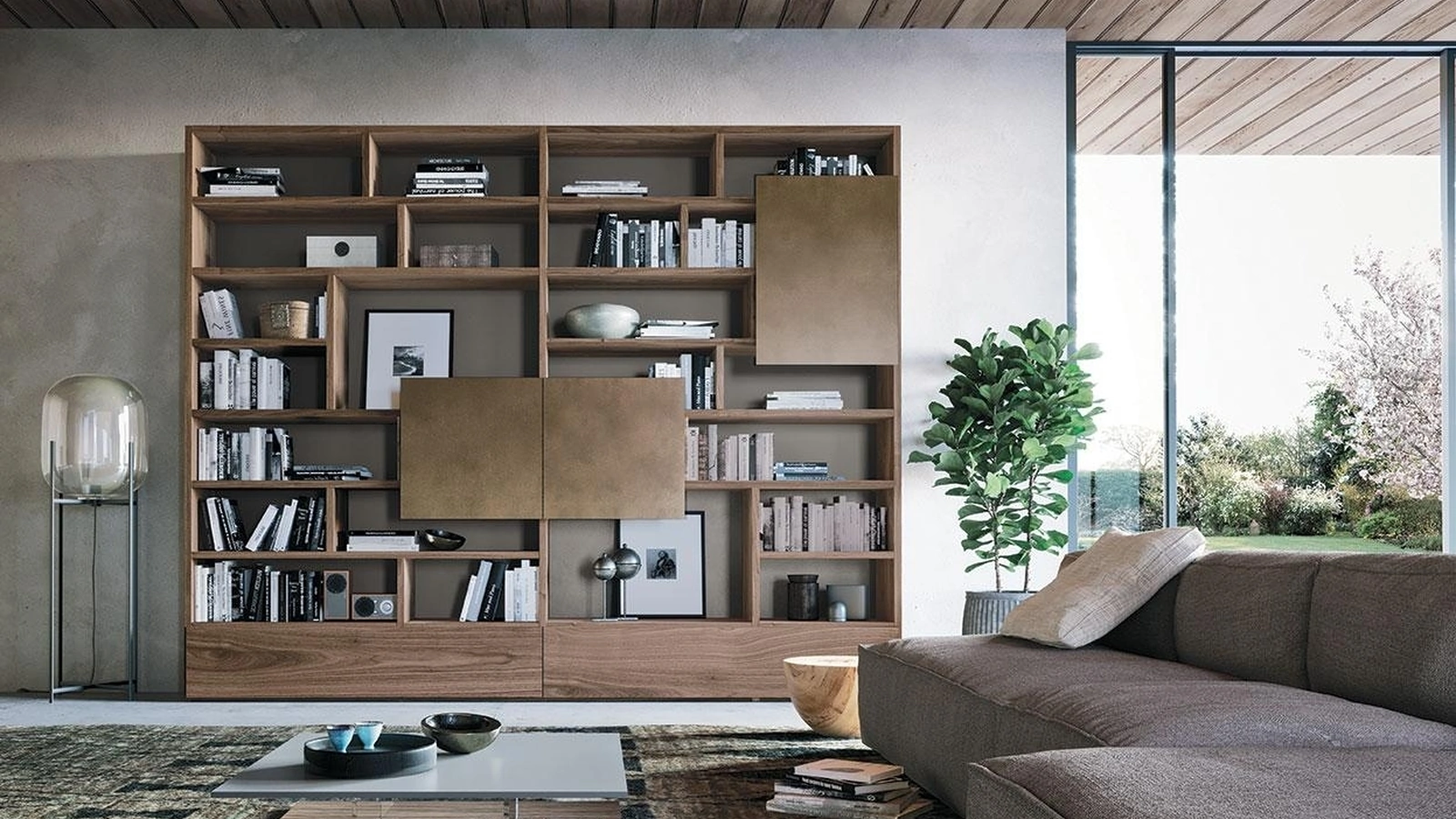 Libreria a muro Horizon 949 in legno e laccato di Mobilgam