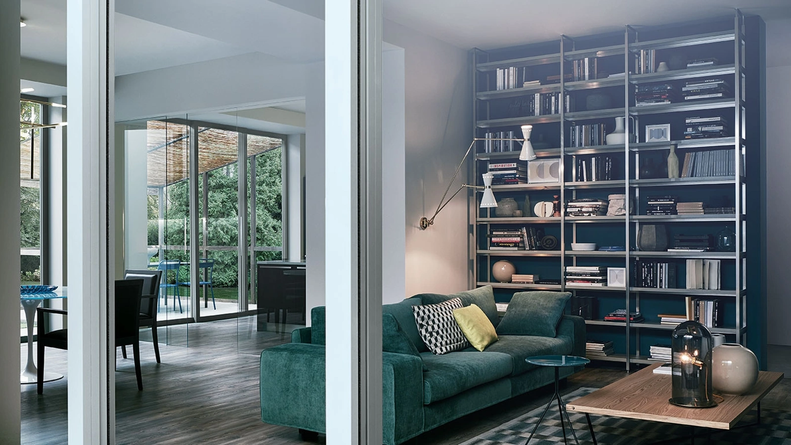 Libreria a muro Tribeca 02 finitura acciaio Grigio Bistro di Veneta Cucine